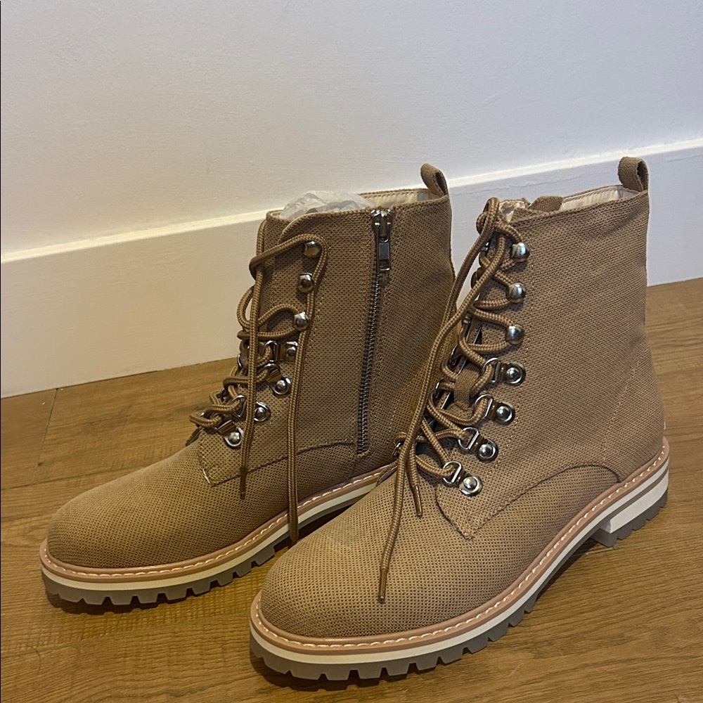 Tan Lace-Up Ankle Boots